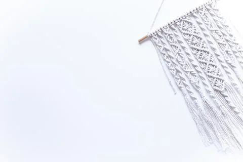 Macrame on white background, place for text,, banner, flat layout, top view,  Stock Photos