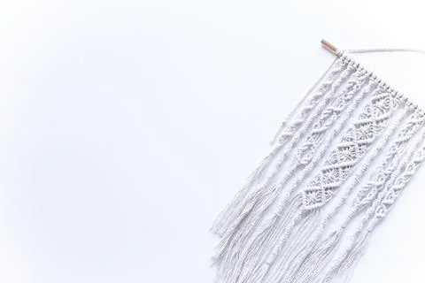 Macrame on white background, place for text,, banner, flat layout, top view,  Stock Photos
