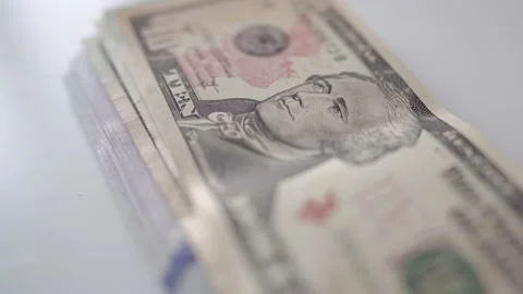 Macro 10 American Dollar Banknotes. Stock Footage 175332384