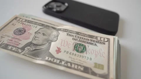 Macro 10 American Dollar Bills, Cash Money Banknotes. Stock Footage 175332345