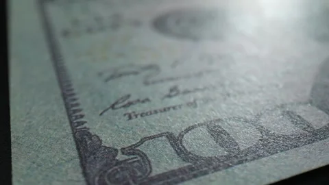 A macro on a 100 American dollar bill. 4K. Stock Footage 263699255