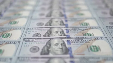Macro 100 American Dollar Bills, Cash Money Banknotes. Stock Footage 173616545