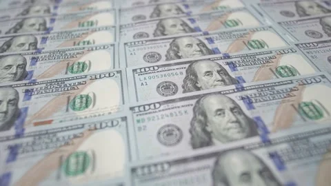 Macro 100 American Dollar Bills, Cash Money Banknotes. Stock Footage 175331364