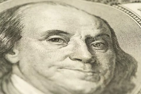 Macro of 100 dollar bill with Benjamin Franklin Stock Photos