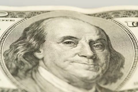 Macro of 100 dollar bill with Benjamin Franklin Stock Photos