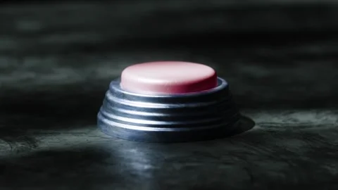 Macro 3D Animation of Button Press Turning Red in Grungy Sci-Fi Setting Stock Footage 308208820