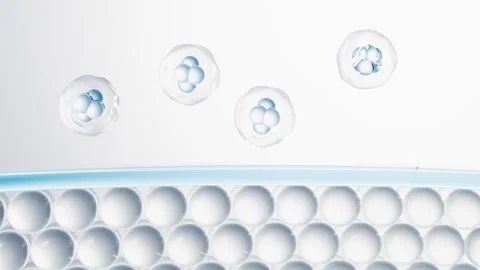 Macro 3D animation of molecular serum droplets falling onto white skin surf.. Vídeos de archivo 332152172