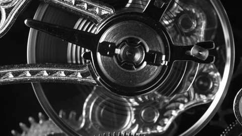 Macro 4K Black and White Close View of a Watch Mechanism Stock Footage 252778022