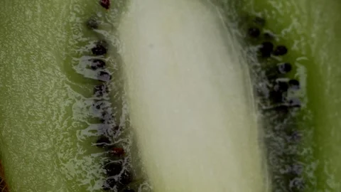 Macro 4K kiwi fruit texture showing green flesh and black seeds 스톡 동영상 348117141