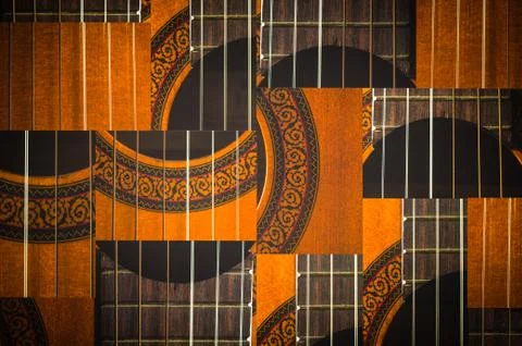 Macro of the Acoustic Guitar Strings 库存插图