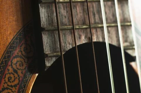 Macro of the Acoustic Guitar Strings 스톡 사진