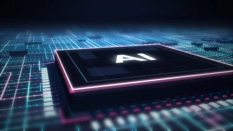 Macro AI Processor Pins Data Stream Loop Stock Footage 343250127