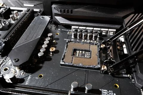 Macro and closeup image of CPU and motherboard Stock Photos