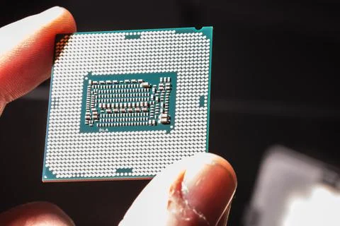 Macro and closeup image of CPU and motherboard Stock Photos