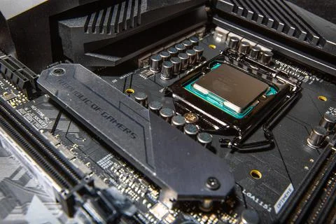 Macro and closeup image of CPU and motherboard Stock Photos