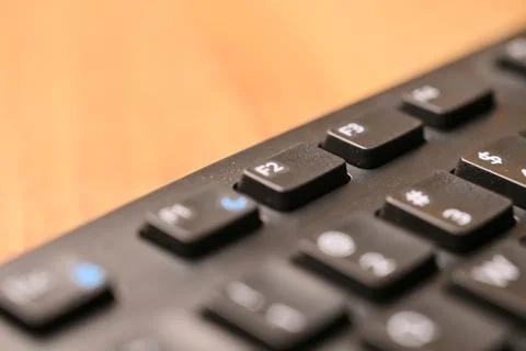 Macro Angled Top View Black Computer Keyboard Highlighting F2 Function Key .. Stock Photos