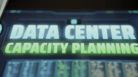 Macro animation reveals the words Data Center Capacity Planning Stock Photos