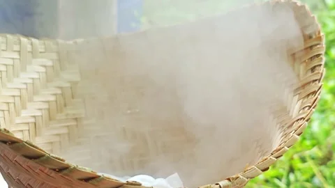 Macro bamboo weaving texture with hot steam. Stock Footage 341871599