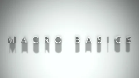 Macro basics 3D title animation white text on a white background Stock Footage 299702040