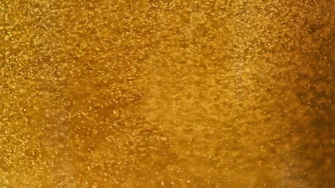 Macro Beer Bubbles Rising in Glass with Golden Liquid and Foam Stock Footage 342969534