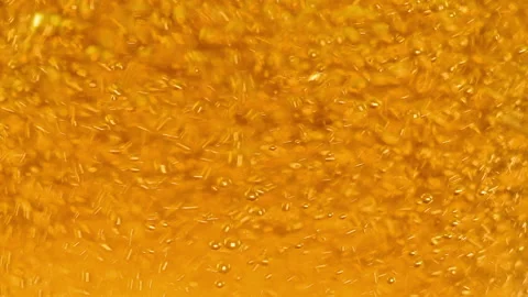 Macro Beer Bubbles Rising in Glass with Golden Liquid and Foam Stock Footage 342969568