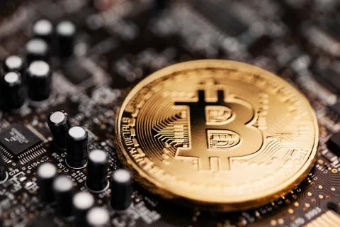 Macro bitcoin on map background 库存照片