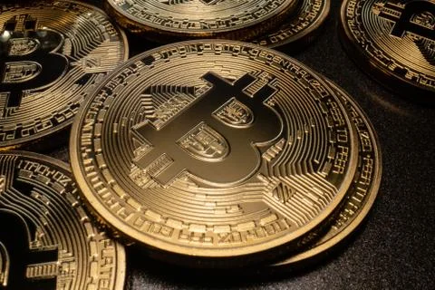 Macro Bitcoin Stack Stock Photos