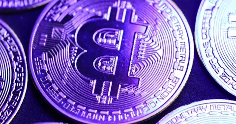 Macro of Bitcoins. Side reflections in 4K Video Stock Footage 166799235