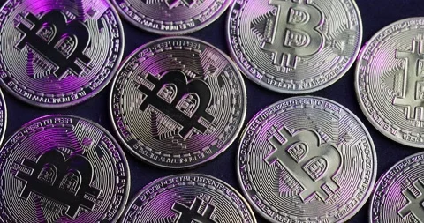Macro of Bitcoins. Side reflections in 4K Video Stockbeeldmateriaal 166799321