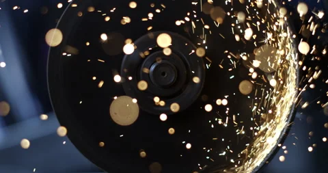 Macro of blacksmith welder smooths metal steel with angle grinder with sparks Stock Footage 269941995