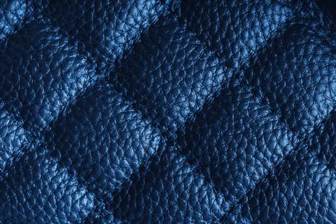 Macro of blue quilted leather texture background with stitched pattern and .. Stock Photos