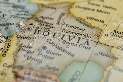 Macro of Bolivia on a globe Stock Photos