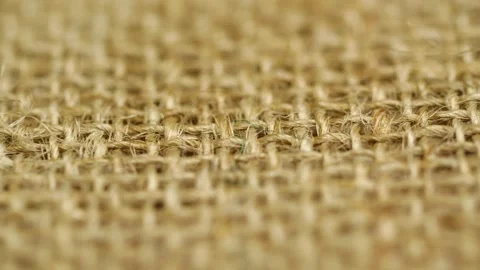Macro brown vintage jute sack texture, closeup burlap fabric textile background Vídeo Stock 200929259
