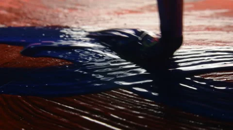 Macro of the brush, painting with blue paint / Art and painting Stock Footage