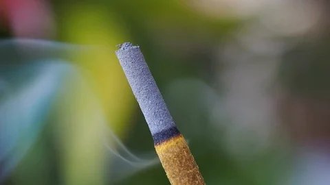 Macro of burning incense stick slow motion Stock Footage