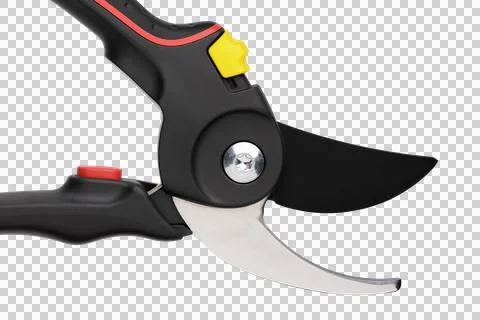 Macro of bypass pruning shears blades isolated on white Stock Photos