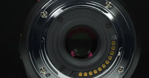 Macro camera lens mount of Micro Four Thirds system, close-up video Stock Footage 333574742
