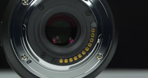 Macro camera lens mount of Micro Four Thirds system, close-up video Stock Footage 334002334