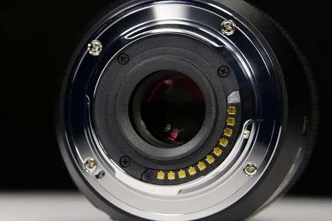 Macro camera lens mount of Micro Four Thirds system, MFT or M43, close-up Stock Photos