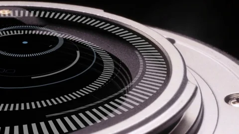 Macro camera lens using futuristic graphics implementation Stock Footage 104055121