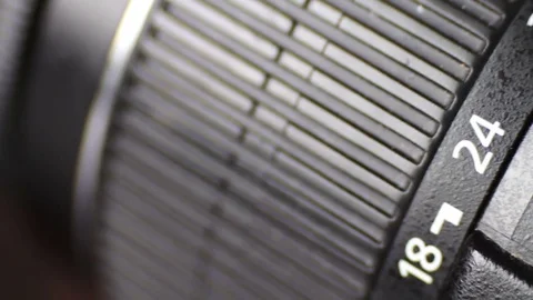 Macro of Camera Lens, zoom, iris, focus ring Stock Footage