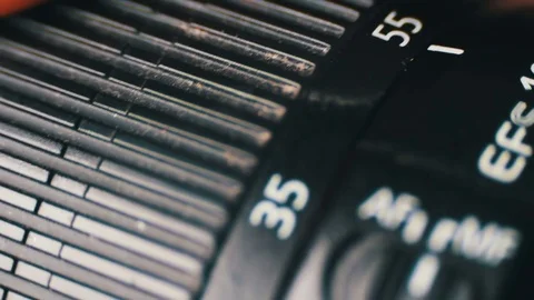 Macro of Camera Lens, zoom, iris, focus ring Stock Footage