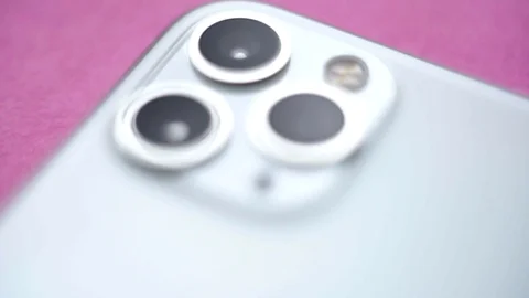 Macro camera lenses on Iphone 11 Pro silver Stock Footage 120991765
