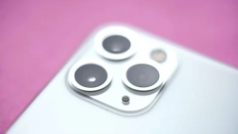 Macro camera lenses on Iphone 11 Pro silver Stock Footage 120991769