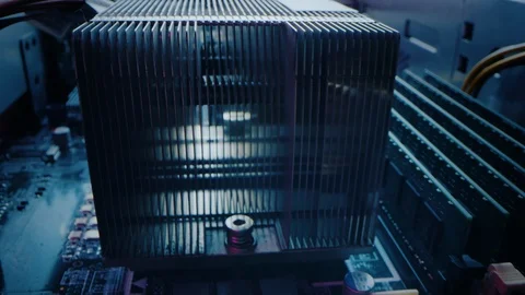 Macro Camera Moving Slowly over Printed Circuit Board, show Computer Motherboard Stock Footage 121797171