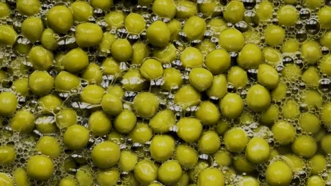 Macro canned green peas texture sharp focus reveal 4k Видео 336626202