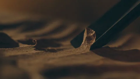 Macro Chisel Tip Carving Wood Grain, Extreme Detail Shaving Removal 4K Vídeos de archivo 328320138
