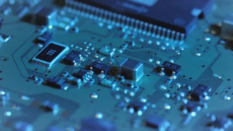Macro circuit board blue light Stock Footage 339590414