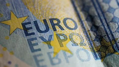 Macro close up of 20 Euro bill with dark shadows. European Union background. Stock Footage 145198517