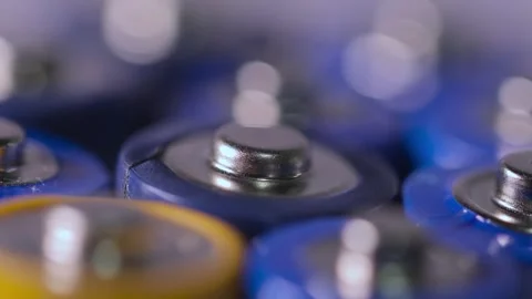Macro close up of  AA type batteries Stock Footage 290036656